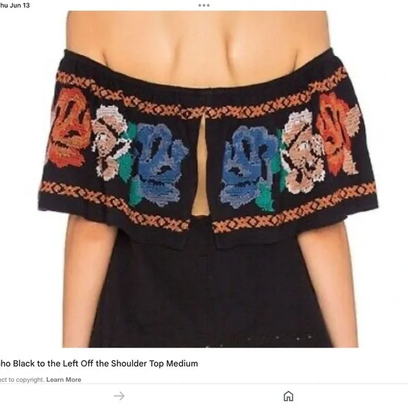 Free People , To The Left Off Shoulder Floral Embroidered Top Black Size M… - Picture 5 of 13